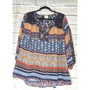 Fig And Flower Anthropologie Multicolor Womens Large Boho 3/4 Sleeve Tunic